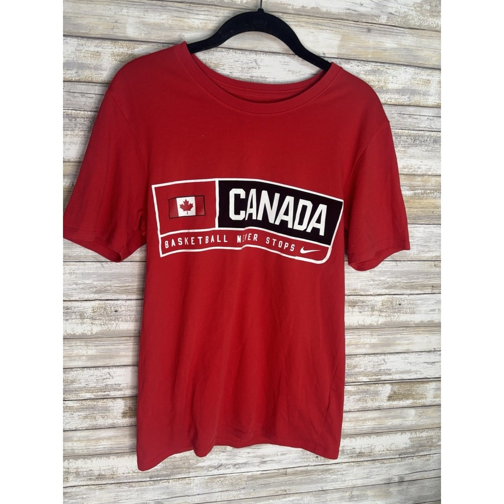 NIKE Canada Basketball Dri Fit Red T Shirt Mens Small Athletic Cut - Picture 1 of 5